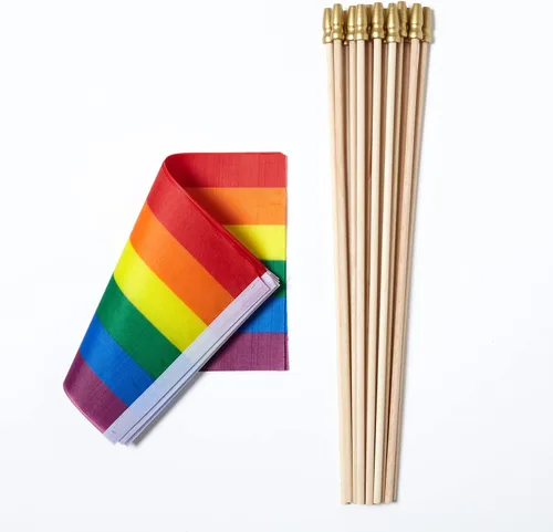 Vista 4 de ZXvZYT Paquete de 12 banderas de arco iris del orgullo, gay, LGBT, pequeñas, de mano, para festivales, fiestas, desfiles (5 x 8 pulgadas)