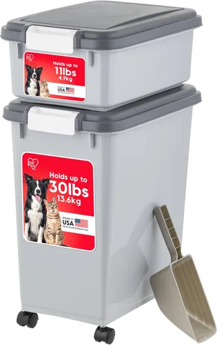 Vista 10 de IRIS USA Contenedor hermético de almacenamiento de comida para perros combinado de 30 libras y 11 libras, caja apilable para premios, cuchara de 2