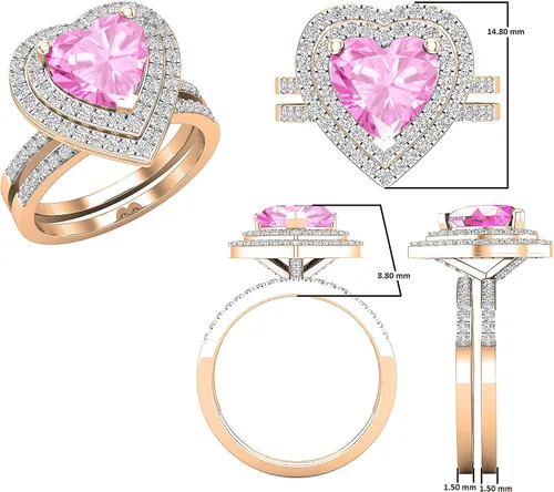 Vista 20 de Dazzlingrock Collection Juego de anillos de compromiso de doble halo con diamantes naturales redondos y piedras preciosas creadas en laboratorio