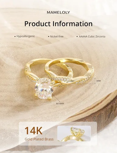 Vista 2 de Juego de anillos de compromiso de 3 quilates para mujer, anillos de circonita cúbica de corte ovalado, banda de boda, conjunto de pavé infinito