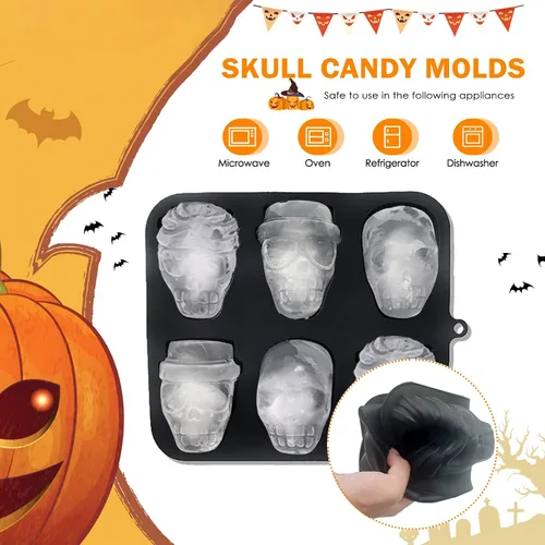 Vista 2 de Molde de silicona para pastel de calavera de Halloween, molde de silicona 3D de calavera pirata de 6 cavidades, adecuado para pan, pastel de mousse
