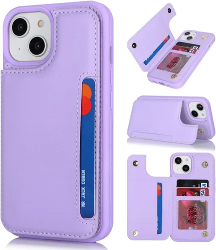Vista 10 de iCoverCase Funda protectora de piel sintética compatible con iPhone 14 Plus con tarjetero, para mujeres y hombres, bloqueo RFID, funda protectora