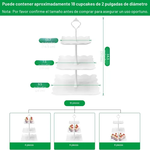 Vista 3 de Coitak Soporte para cupcakes de 3 niveles, soporte de plástico escalonado, bandeja cuadrada para postres para fiestas de té, cumpleaños y bodas