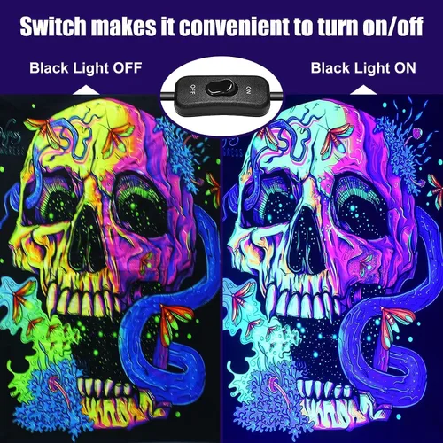 Vista 3 de Barras de luz negras de 50 W, impermeables, portátiles, 395-405 nm, luces negras LED UV con enchufe+interruptor de encendido/apagado+cable de 5 pies