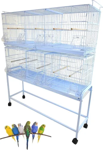Vista 18 de Combo: Jaula de vuelo de aves galvanizada chapada en zinc apilable y bloqueo, divisor extraíble con soporte rodante