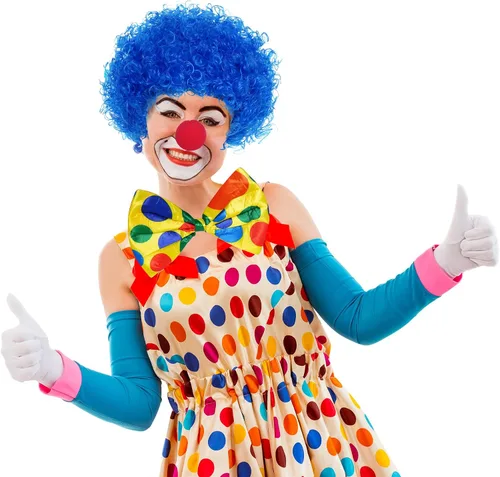 Vista 6 de jiebor Disfraz de payaso para peluca, accesorios de nariz, pajarita, guantes blancos para fiestas, carnavales, juegos de simulación, hombres