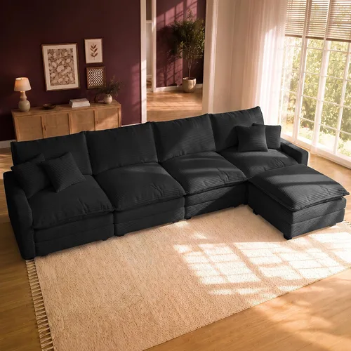 Vista 38 de Cloud Couch Sectional, L Shaped Modular Sofa with Movable Ottoman Negro