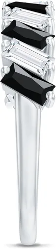 Vista 8 de Anillo de boda de ónix negro real (calidad AAA, joyería de piedras preciosas apilables para mujeres)