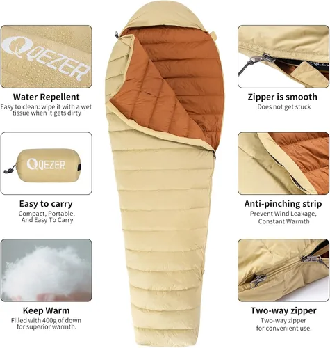 Vista 5 de Ultralight Down Sleeping Bag for Adults, 600 Fill Power Backpacking Warm And Cold Weather, 600 Fill Power Down, Compact Carry, Hiking Camping