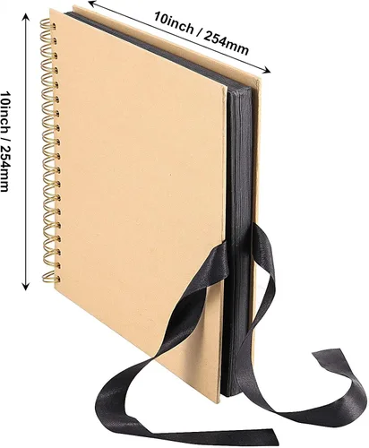 Vista 2 de 2 álbumes de recortes de 10 x 10 pulgadas, 100 páginas, de tapa dura, marrón, papel negro, espiral con cinta y calcomanías en las esquinas, álbum