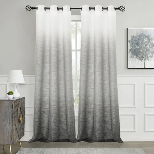 Vista 12 de Central Park Panel de cortina de ventana degradado de lino con estampado en tela de mezcla de rayón, tratamientos para sala de estar/dormitorio Gris