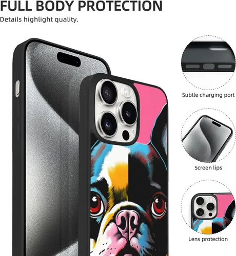 Vista 4 de Funda estampada de bulldog francés colorido para iPhone 15 Pro Max, funda de TPU a prueba de golpes para iPhone 15 Pro Max de 6.7 pulgadas,