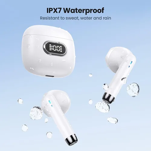 Vista 5 de Auriculares inalámbricos para Xiaomi Poco M3 Bluetooth 5.3 con pantalla LED, estuche de carga impermeable IPX7 manos libres con micrófono, sonido