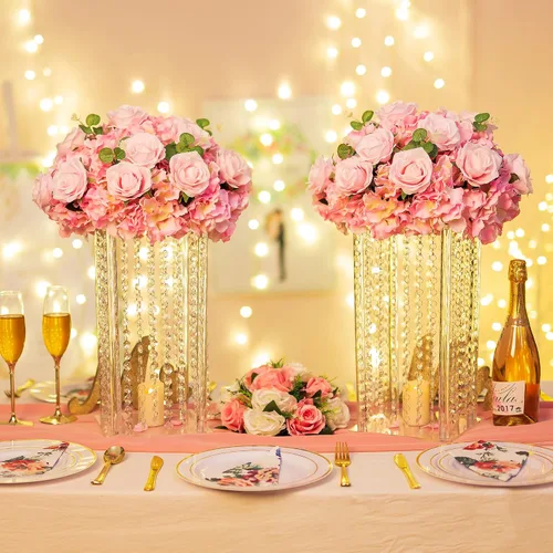 Vista 3 de Nuptio Centros de mesa de boda para mesas jarrones – 2 piezas de 15.7 pulgadas de alto jarrón de flores para decoración de mesas de fiesta, elegante