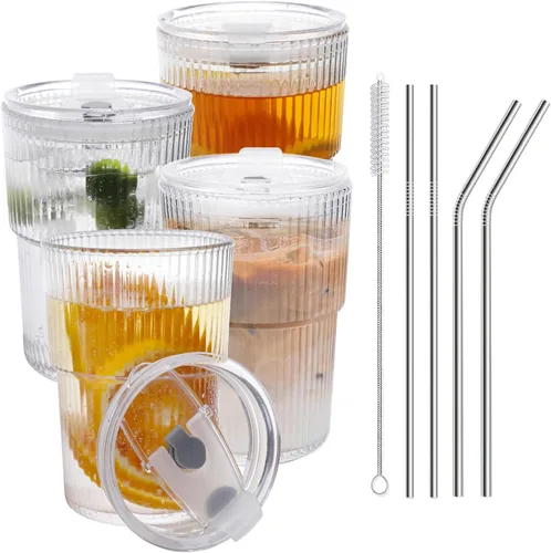 Vista 10 de Juego de 2 tazas de café helado con tapas y pajitas, vasos de plástico irrompibles de 16 onzas para bebidas reutilizables vaso de café helado
