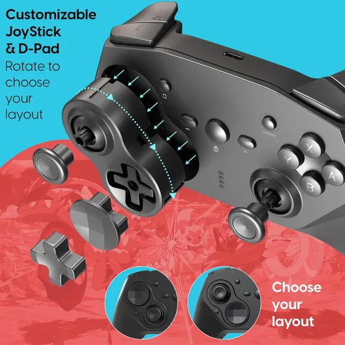Vista 3 de TALK WORKS Bluetooth Game Controller for Nintendo Switch with Dual Motor Vibration, Turbo Function, 6-Axis Gyro Sensor - Customizable Joystick &