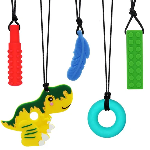 Vista 8 de Collares masticables para niños sensoriales, collar masticable sensorial para niños con TDAH, SPD, dentición, necesidades de morder, juguetes Gris