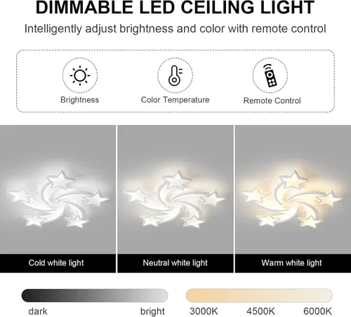 Vista 4 de JAYMP Lámpara de techo en forma de flor regulable moderna lámpara de techo con control remoto LED para dormitorio, sala de estar, comedor