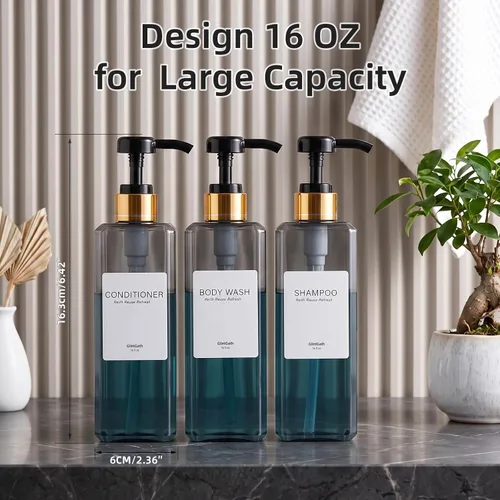 Vista 7 de Dispensador de champú y acondicionador, botellas de ducha recargables de 16 Gris