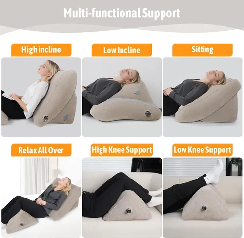 Vista 4 de Juego de almohadas inflables de cuña – Paquete de 2 almohadas portátiles de cuña de viaje Adjustable 2PCS Inflatable Back Pillow for Sleeping, Bed
