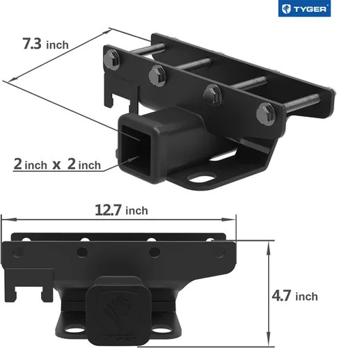 Vista 4 de TYGER Combo de remolque: enganche receptor de 2 pulgadas, arnés de cableado y cubierta de enganche para Wrangler JK 2Dr y 4Dr 2007-2018