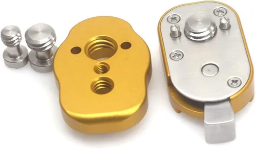 Vista 3 de Mini sistema de placa de liberación rápida con 3/8 tornillos M3 para monitores de cámara, brazos, accesorios, micrófonos, luces clave (dorado)