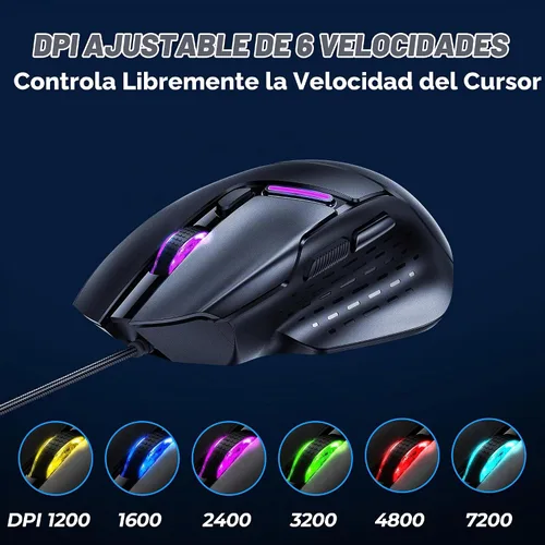 Vista 2 de Uineer Ratón para juegos con cable, 7200 DPI, 6 botones programables