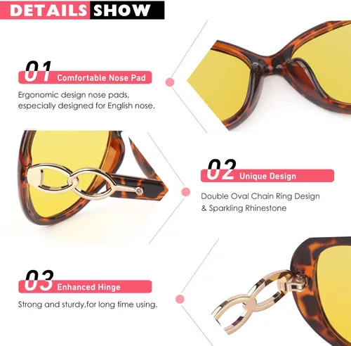 Vista 4 de CGID Gafas de sol de gran tamaño de moda para mujer, visión nocturna, faros delanteros de conducción UV400, Carey