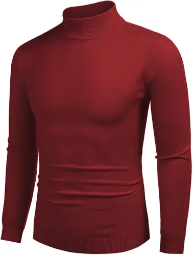 Vista 19 de COOFANDY Suéter de cuello alto falso para hombre, ajuste delgado, informal, básico, suéter térmico de punto 01-Negro