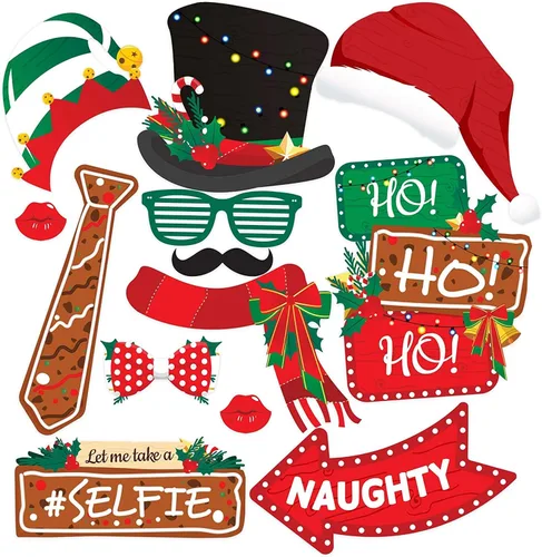 Vista 3 de Juego de 38 piezas de accesorios para cabina de fotos de Navidad, decoraciones de fiesta de Navidad, recuerdos de fiesta, juegos y suministros