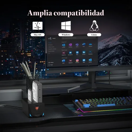 Vista 6 de FIDECO Estación de acoplamiento USB 3.2 Gen 1 a disco duro, base de disco duro para 2.5 o 3.5 pulgadas SATA I/II/III HDD SSD con duplicador de disco