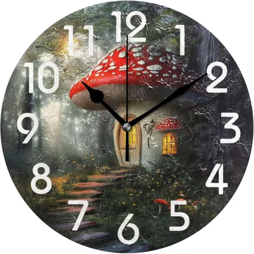 Vista 26 de Reloj de pared redondo retro de otoño con dos gnomos y calabaza de 10 pulgadas, funciona con pilas, reloj de escritorio analógico silencioso sin
