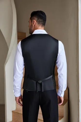 Vista 3 de COOFANDY Chaleco de traje casual para hombre, chaleco formal ajustado para negocios, chaleco de deshierbe