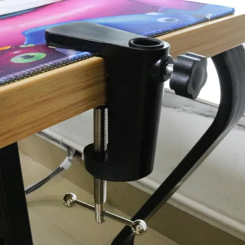 Vista 5 de AYLIFU Soporte voladizo de montaje de luz de escritorio de aleación de aluminio negro con tornillos ajustables para brazo de micrófono y lámpara