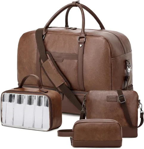 Vista 13 de Bolsa de fin de semana Wogarl para mujeres y hombres, bolsa grande de noche, bolsa de viaje de lona con compartimento para zapatos, bolsa de aseo