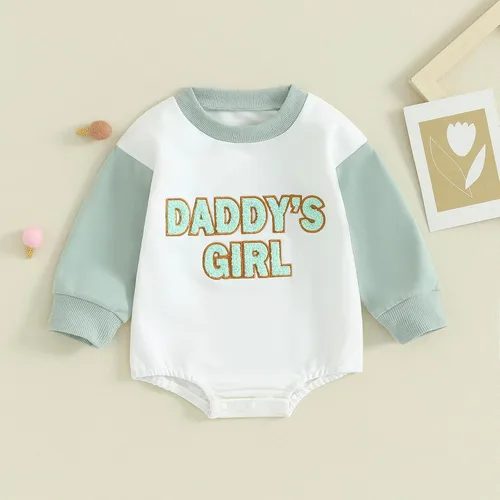 Vista 2 de Ropa de bebé recién nacida, ropa para niña con estampado de papi, sudadera bordada, mameluco de manga larga
