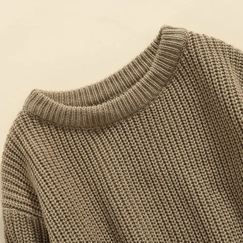 Vista 5 de Karwuiio - Suéter de punto para bebé, niña, niño, cuello redondo, manga larga, sudadera para otoño e invierno