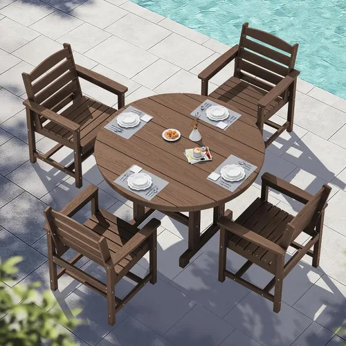 Vista 27 de SERWALL Juego de sillas de comedor Adirondack para exterior, conjunto de 2, sillas de patio de HDPE resistentes a todo clima, color negro