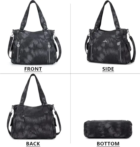 Vista 3 de Angel Kiss Bolsos para mujer con tiras en la parte superior, bolso estilo Hobo, bolsas de hombro espaciosas y casuales, cartera estilo Tote de PU
