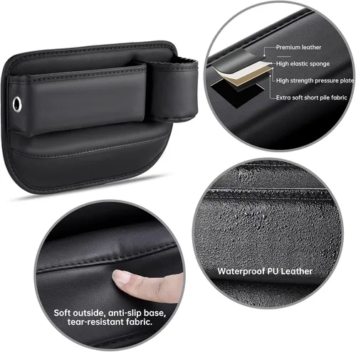 Vista 7 de Umickoo Paquete de 2 Organizadores de Relleno de Asiento de Carro, Organizador de Asiento de Carro de Cuero con Portavasos, Accesorios