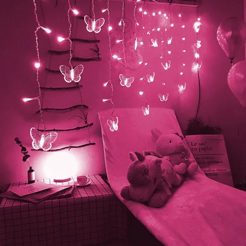 Vista 5 de Luces de Cortina de Mariposas, 4.9 pies, 48 Luces de Hadas LED USB para Ventana, 10 Mariposas, 8 Modos, Luces de Cadena con Parpadeo de Luciérnaga