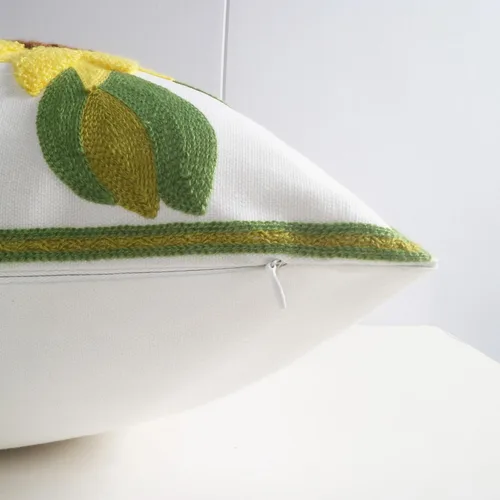 Vista 6 de Fundas de almohada bordadas, 4 girasoles de 18 x 18 pulgadas, diseño floral, 100% algodón, decoración del hogar, flores amarillas, 17.7 x 17.7 in, 1