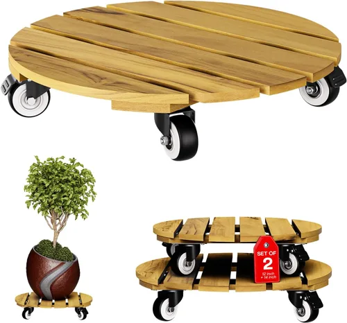 Vista 11 de Idzo Paquete de 2 cajas de madera de 12 pulgadas con ruedas resistentes, capacidad de 264 libras, plataforma de madera dura de acacia, soporte