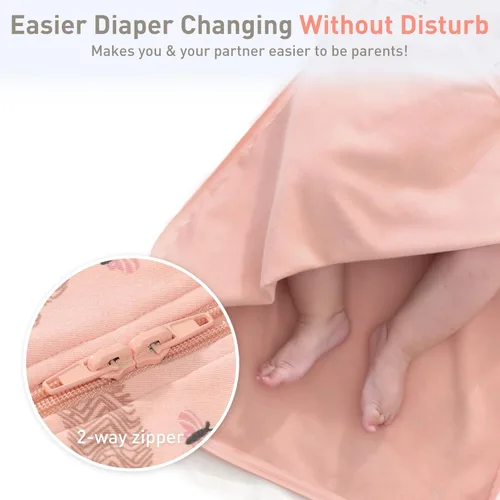 Vista 4 de Saco de dormir de algodón orgánico para recién nacido, saco de dormir de transición para bebé, mangas arriba, puños de manopla, paquete de 2