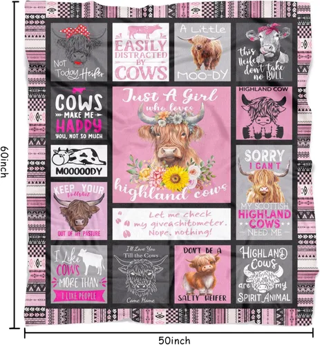 Vista 6 de Highland Cow Regalo para mujeres y niños – Manta para los amantes de las vacas – Just A Girl Who Loves Cows de las tierras altas bancos para sofá