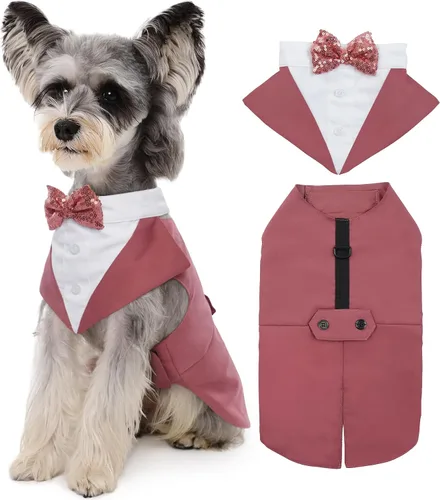 Vista 23 de Kuoser Conjunto de esmoquin para perro, traje de perro y bandana, disfraz Negro