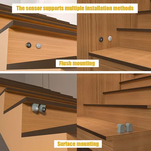 Vista 4 de Kit de iluminación LED para escaleras con sensor de movimiento inteligente KMG-3233, tira de luz LED cortable de 40" para luces de escalera LED