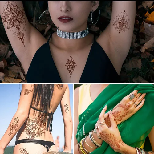 Vista 6 de Tatuajes de henna, Henna Tatuajes Temporales Marrón Impermeable Tatuaje Pegatinas para Mujeres Boda Festivales,Decoración de Fiestas Proveedores