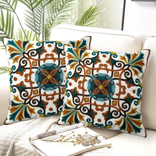 Vista 11 de Alysheer Juego de 2 fundas de almohada bordadas decorativas de verano de 18 x 18 pulgadas, funda de cojín de algodón con patrón de bordado de pájaro