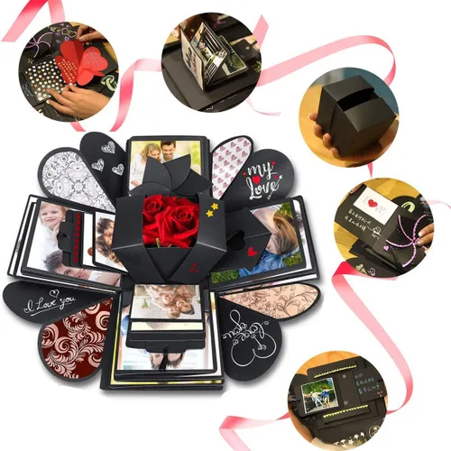 Vista 4 de Wanateber Caja de explosión DIY para regalo - Recuerdo de amor, álbum de recortes, caja de fotos para regalo de cumpleaños, aniversario, boda o caja